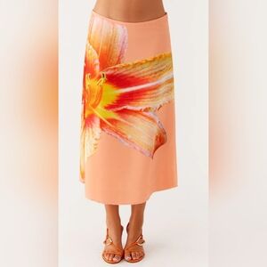 NWT Peppermayo Summertime Midi Skirt Orange Floral | Xs 2